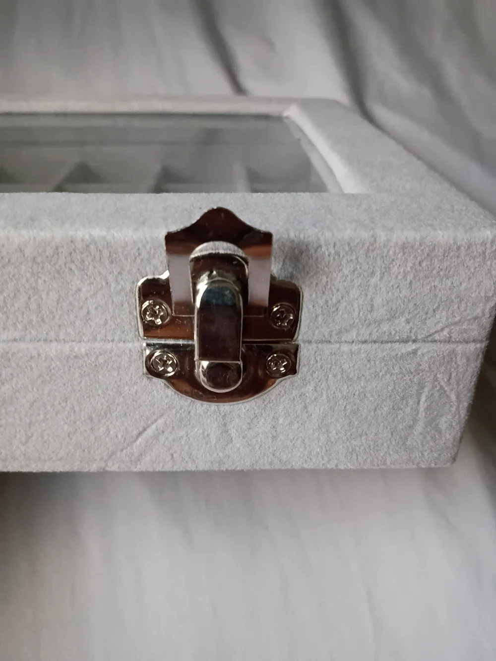 Gray Jewelry Organizer Box with Clear Window Lid